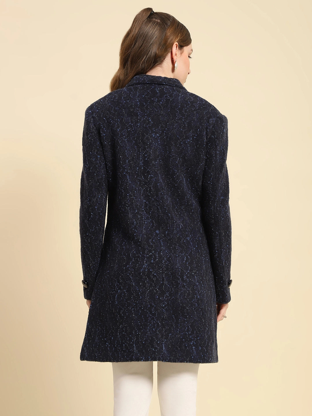 Navy Self Design Acrylic Coat - Global Republic