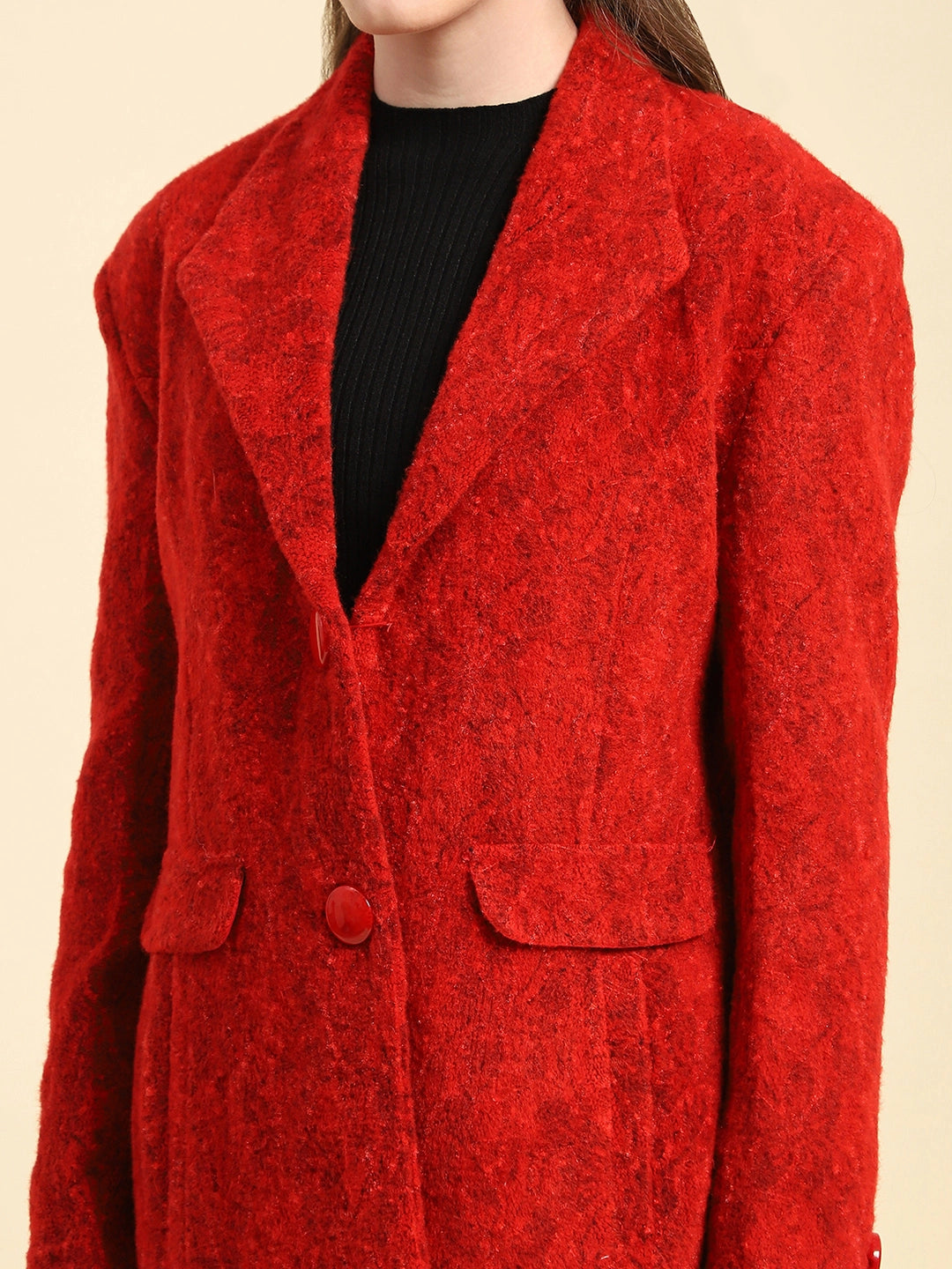 Red Self Design Acrylic Coat - Global Republic