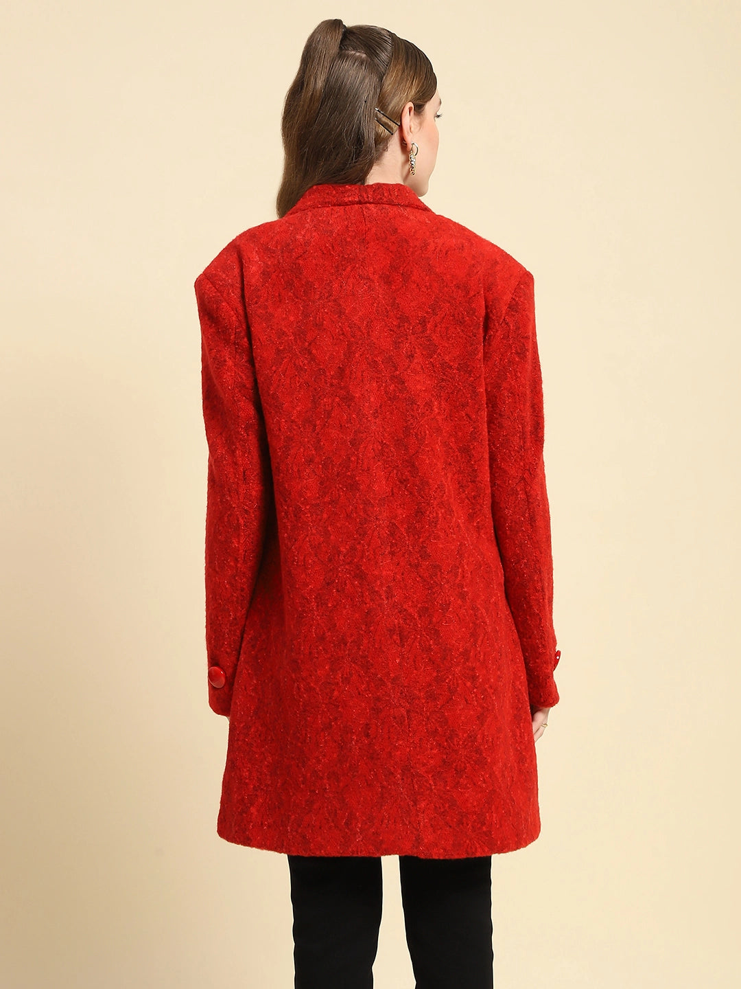 Red Self Design Acrylic Coat - Global Republic