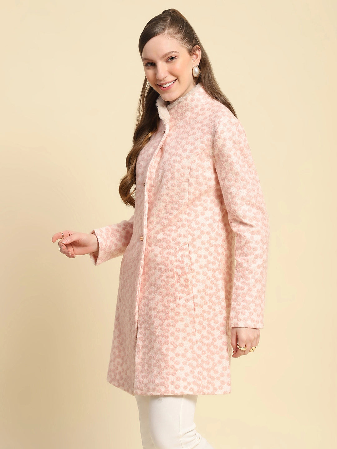 Pink Floral Embroidered Acrylic Coat - Global Republic