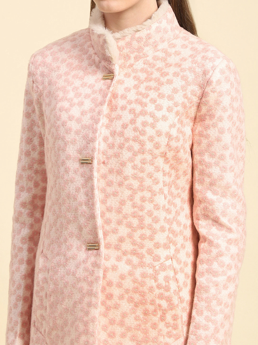 Pink Floral Embroidered Acrylic Coat - Global Republic
