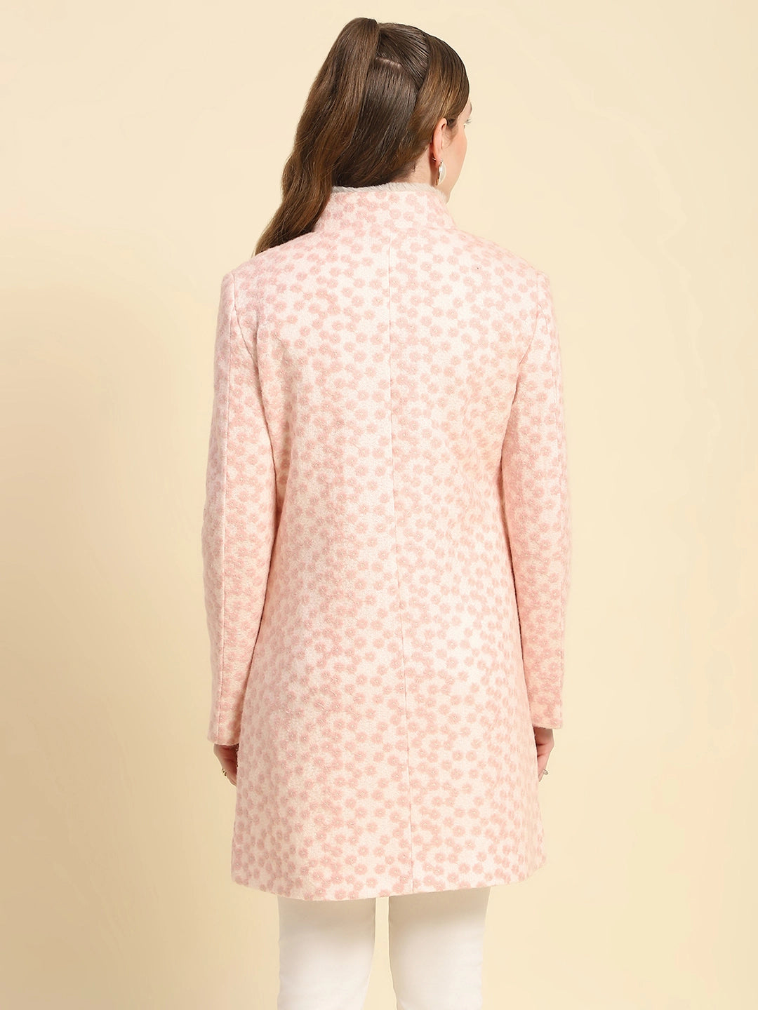 Pink Floral Embroidered Acrylic Coat - Global Republic