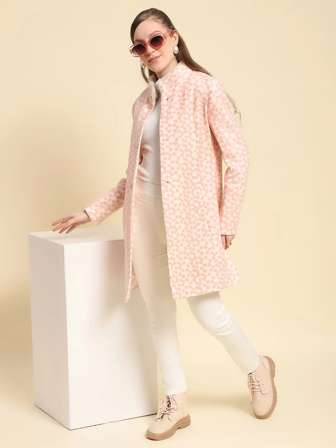 Pink Floral Embroidered Acrylic Coat - Global Republic