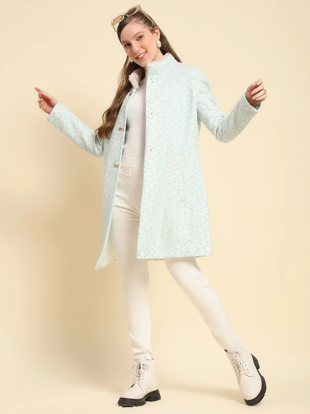Sky Floral Embroidered Acrylic Coat - Global Republic