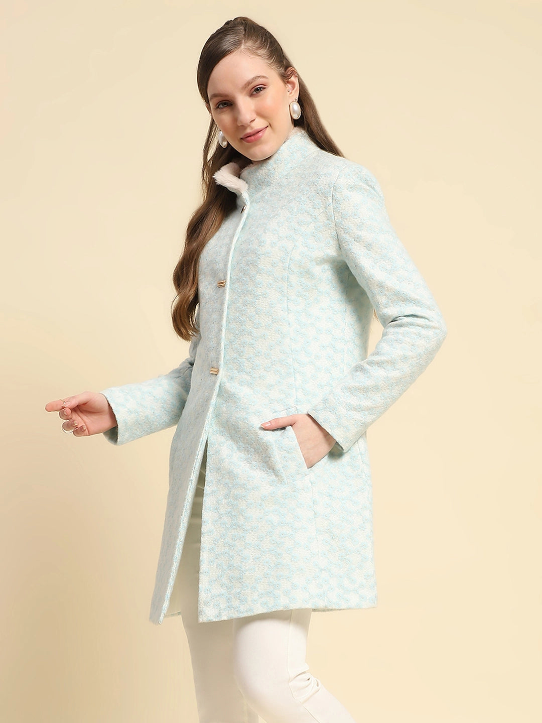 Sky Floral Embroidered Acrylic Coat - Global Republic