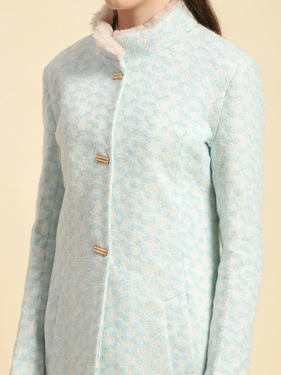 Sky Floral Embroidered Acrylic Coat - Global Republic