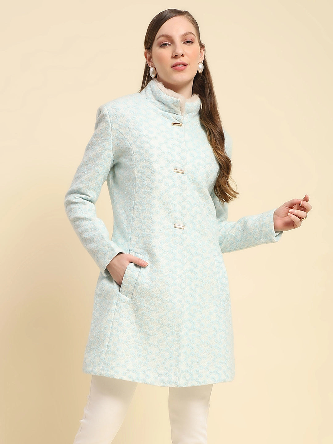 Sky Floral Embroidered Acrylic Coat - Global Republic