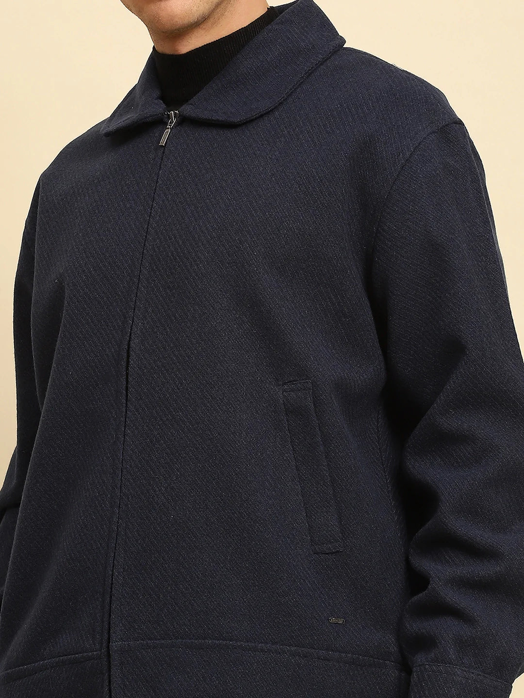Navy Textured Jacket - Global Republic