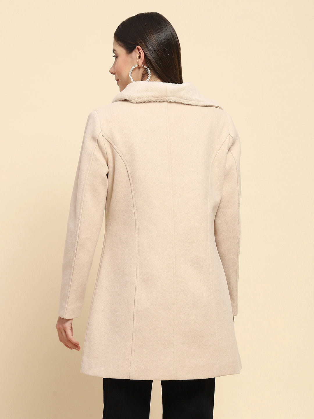 Nude Solid Regular Fit Long Coat For Winter - Global Republic