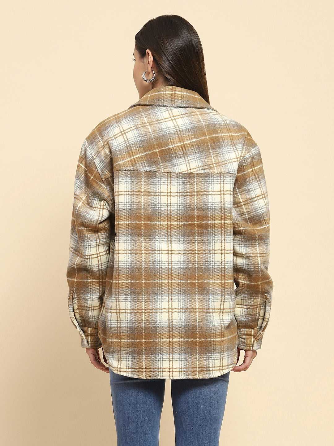 Brown Checks Oversized Winter Shacket - Global Republic