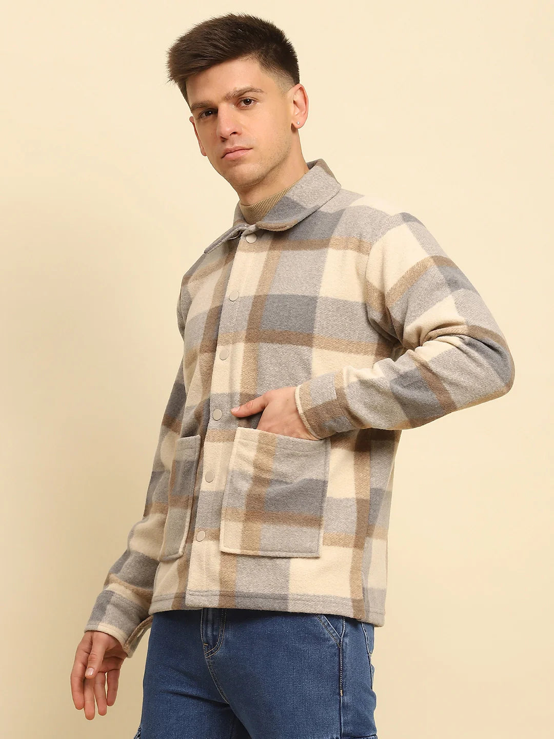 Fawn Checkered Relaxed Fit Shacket - Global Republic