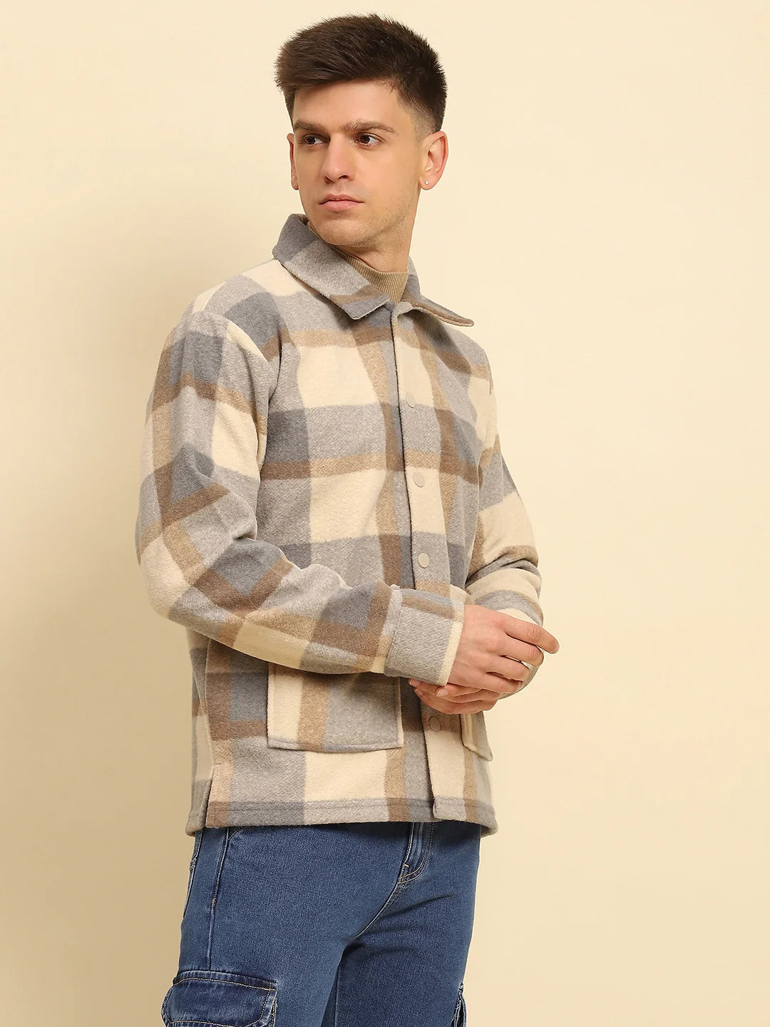 Fawn Checkered Relaxed Fit Shacket - Global Republic
