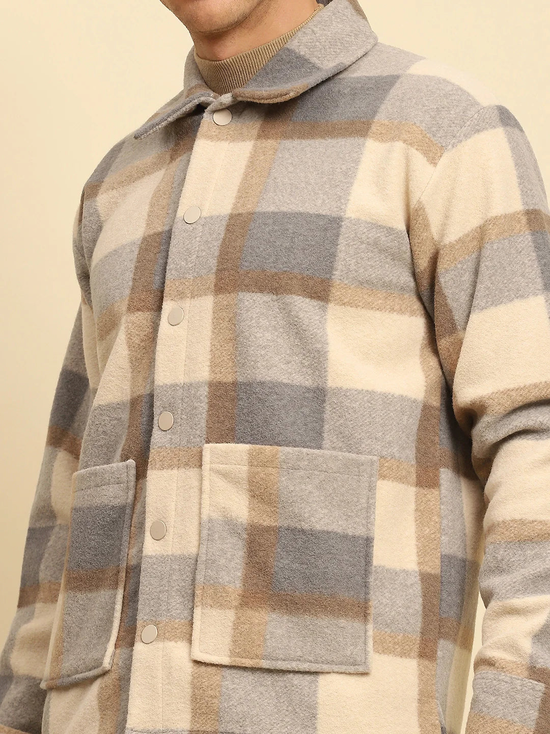 Fawn Checkered Relaxed Fit Shacket - Global Republic