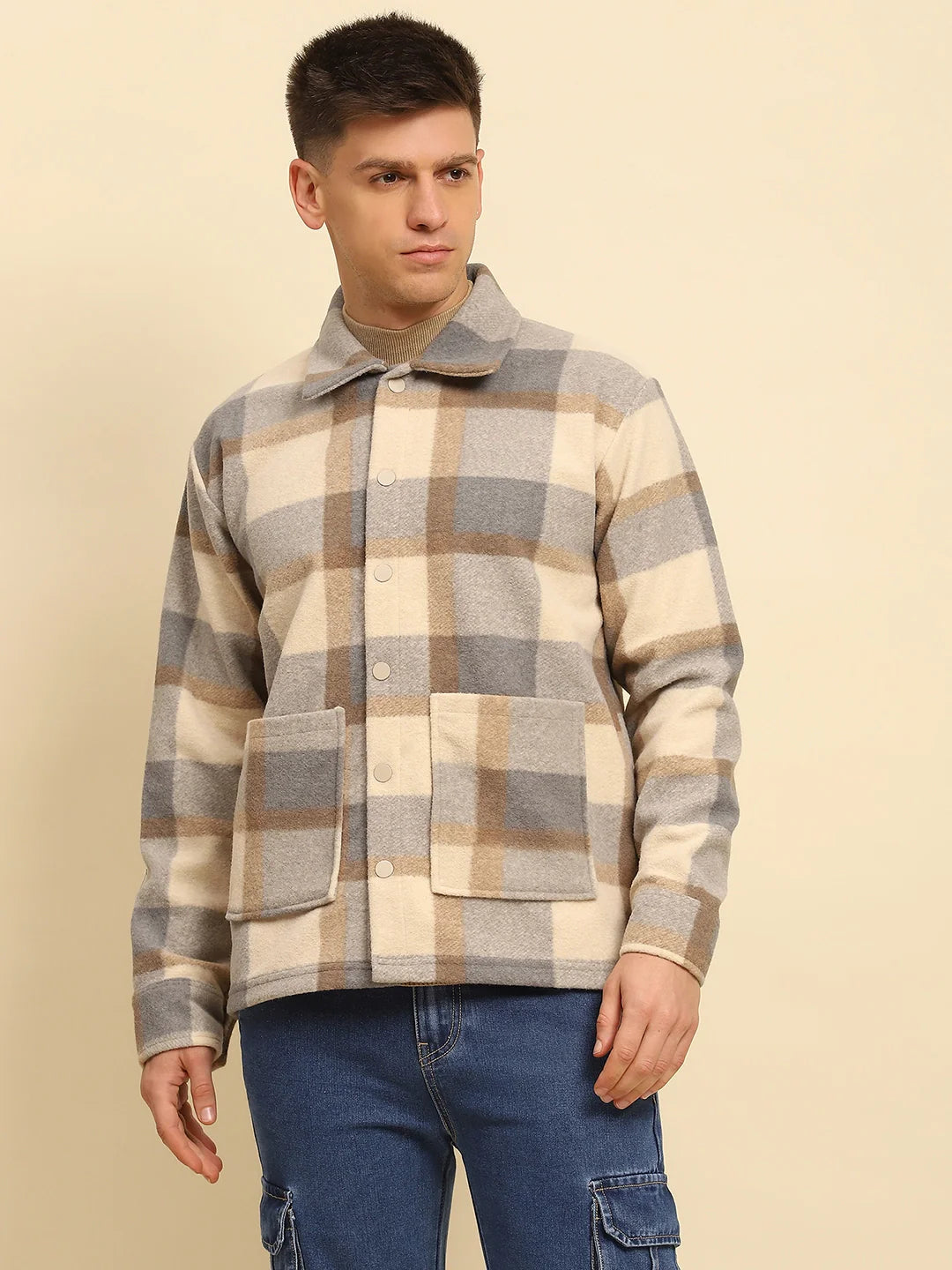 Fawn Checkered Relaxed Fit Shacket - Global Republic