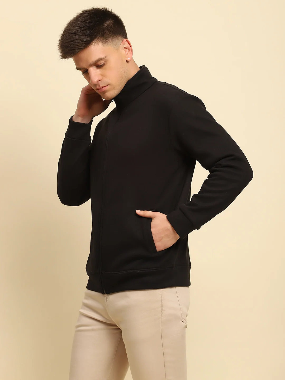 Black Ploy Blend Solid Sweatshirt - Global Republic