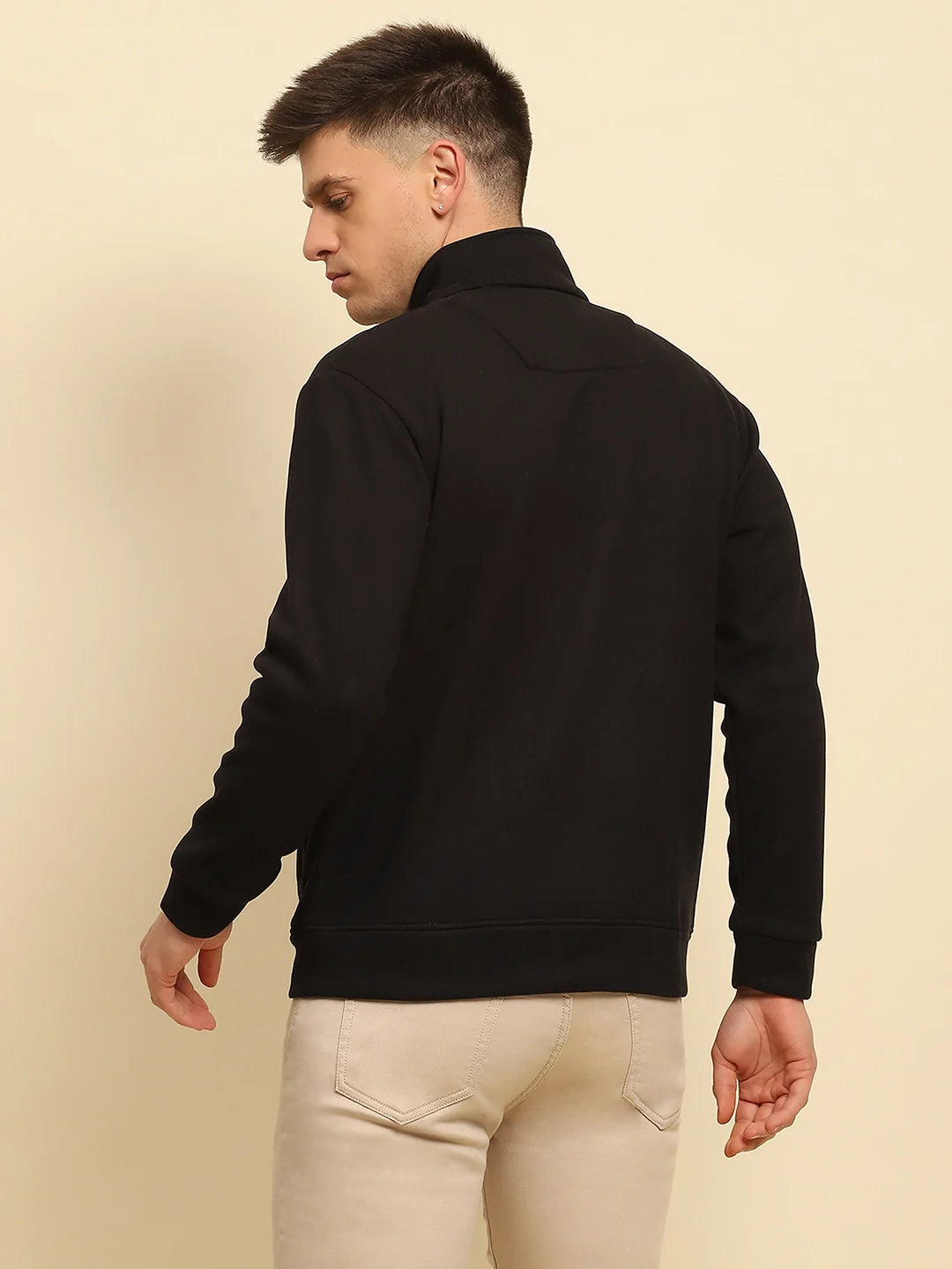 Black Ploy Blend Solid Sweatshirt - Global Republic