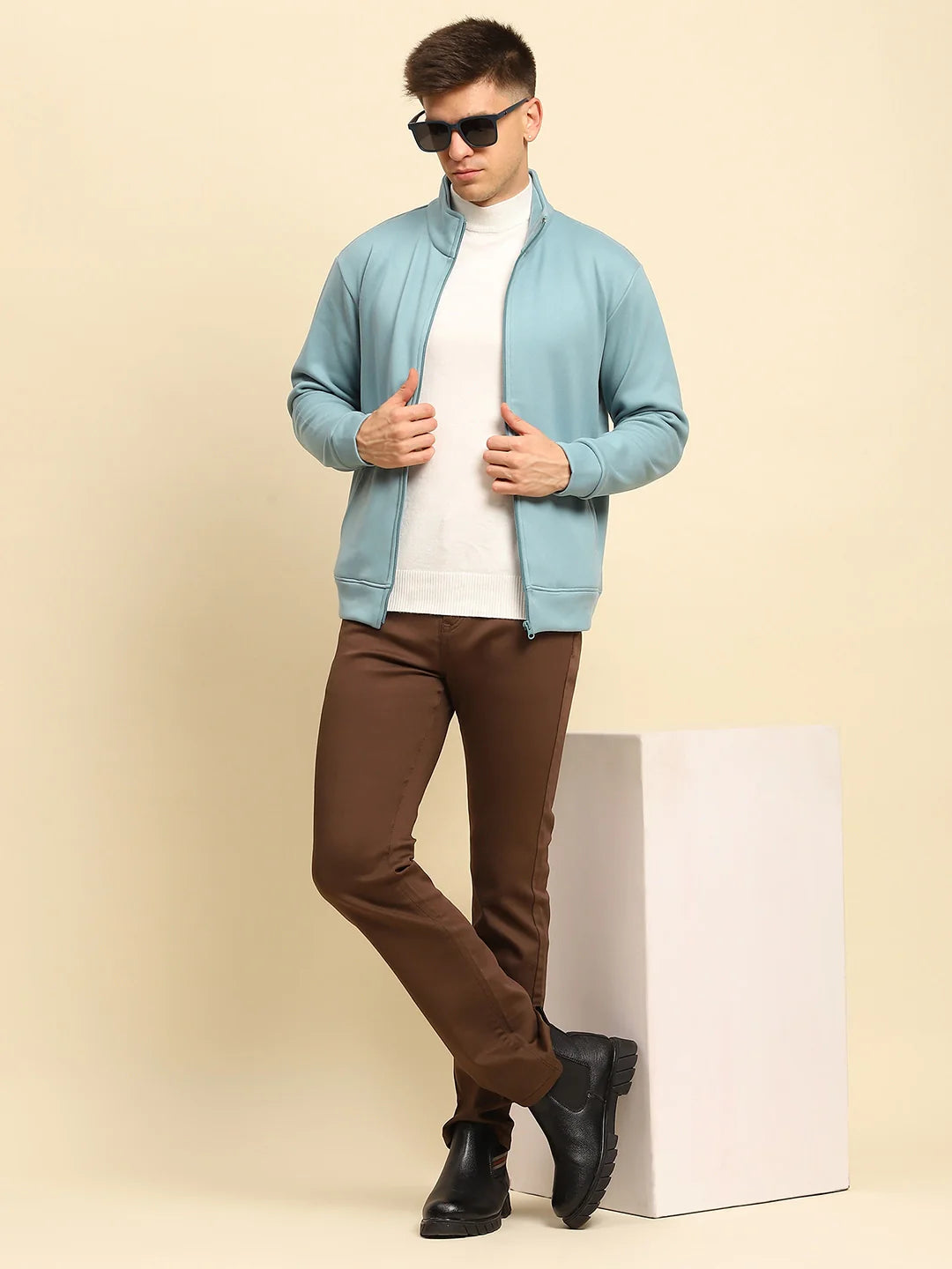 Blue Ploy Blend Solid Sweatshirt - Global Republic