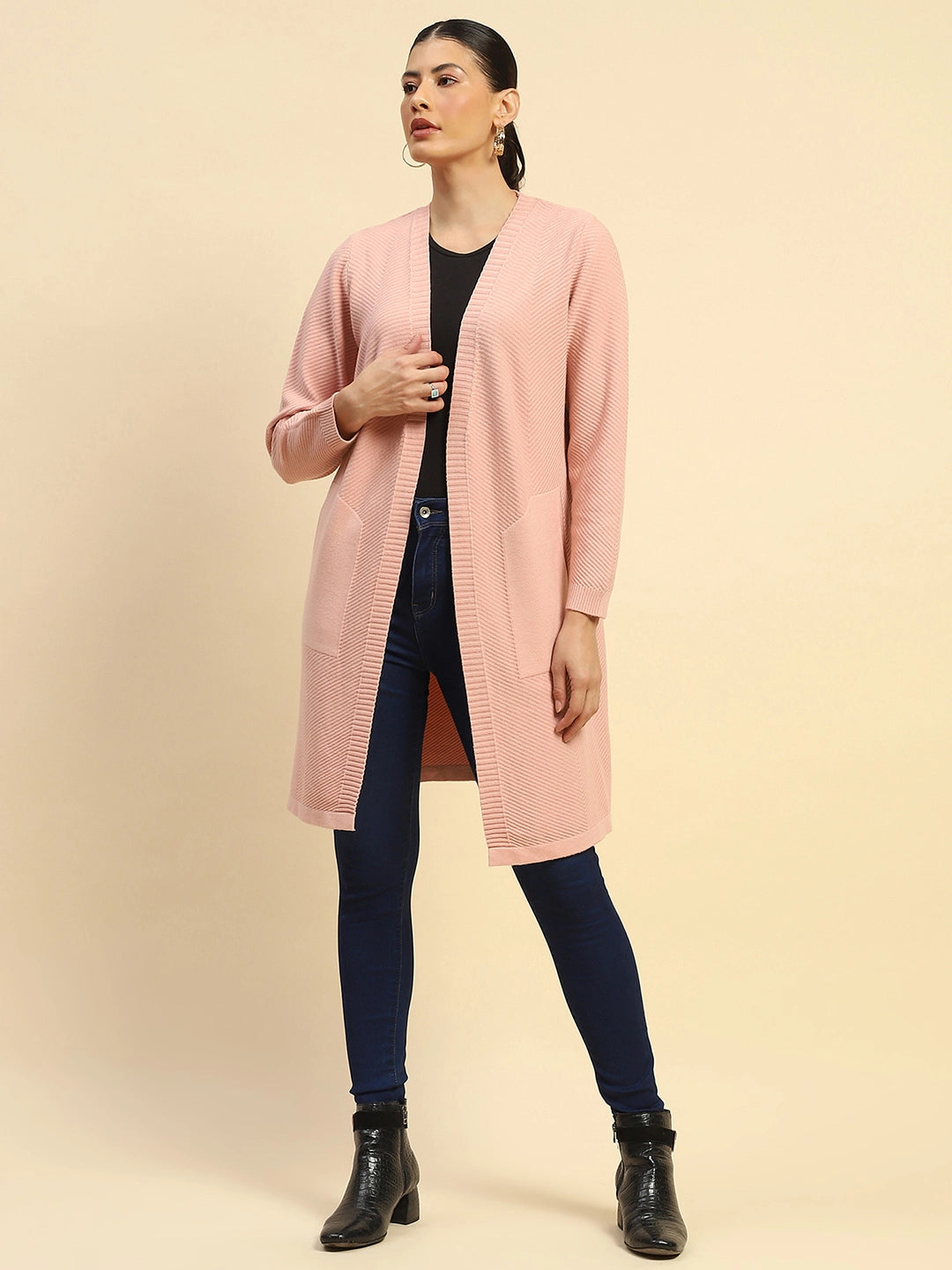 Pink Viscose Loose Fit Winter Shrug - Global Republic