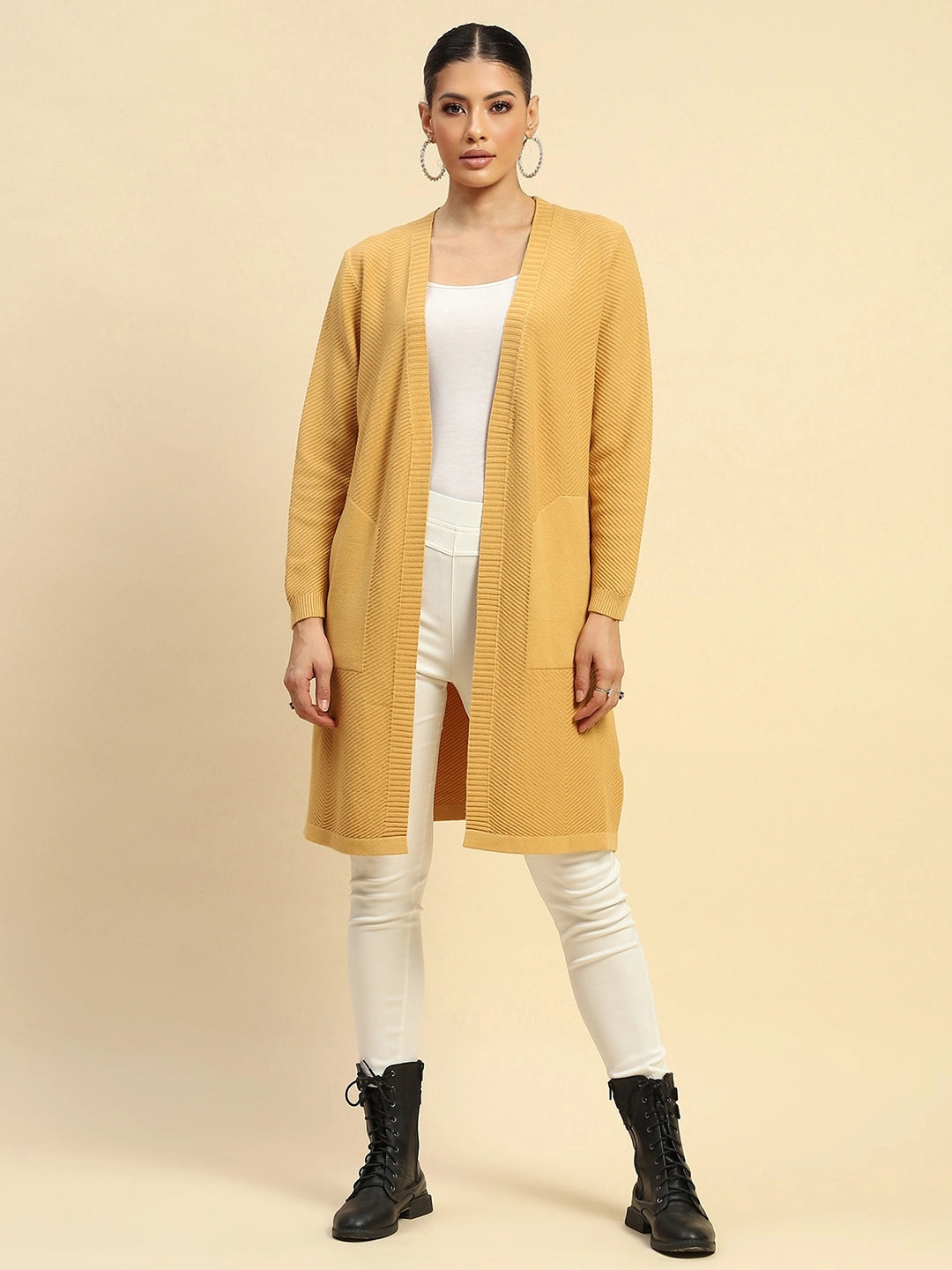 Mustard Viscose Loose Winter Shrug - Global Republic