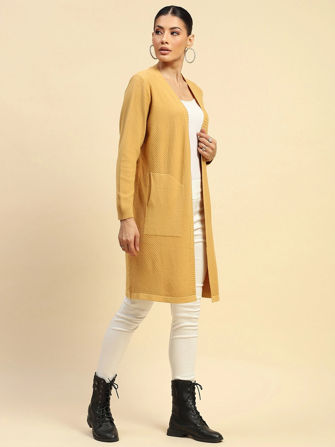 Mustard Viscose Loose Winter Shrug - Global Republic