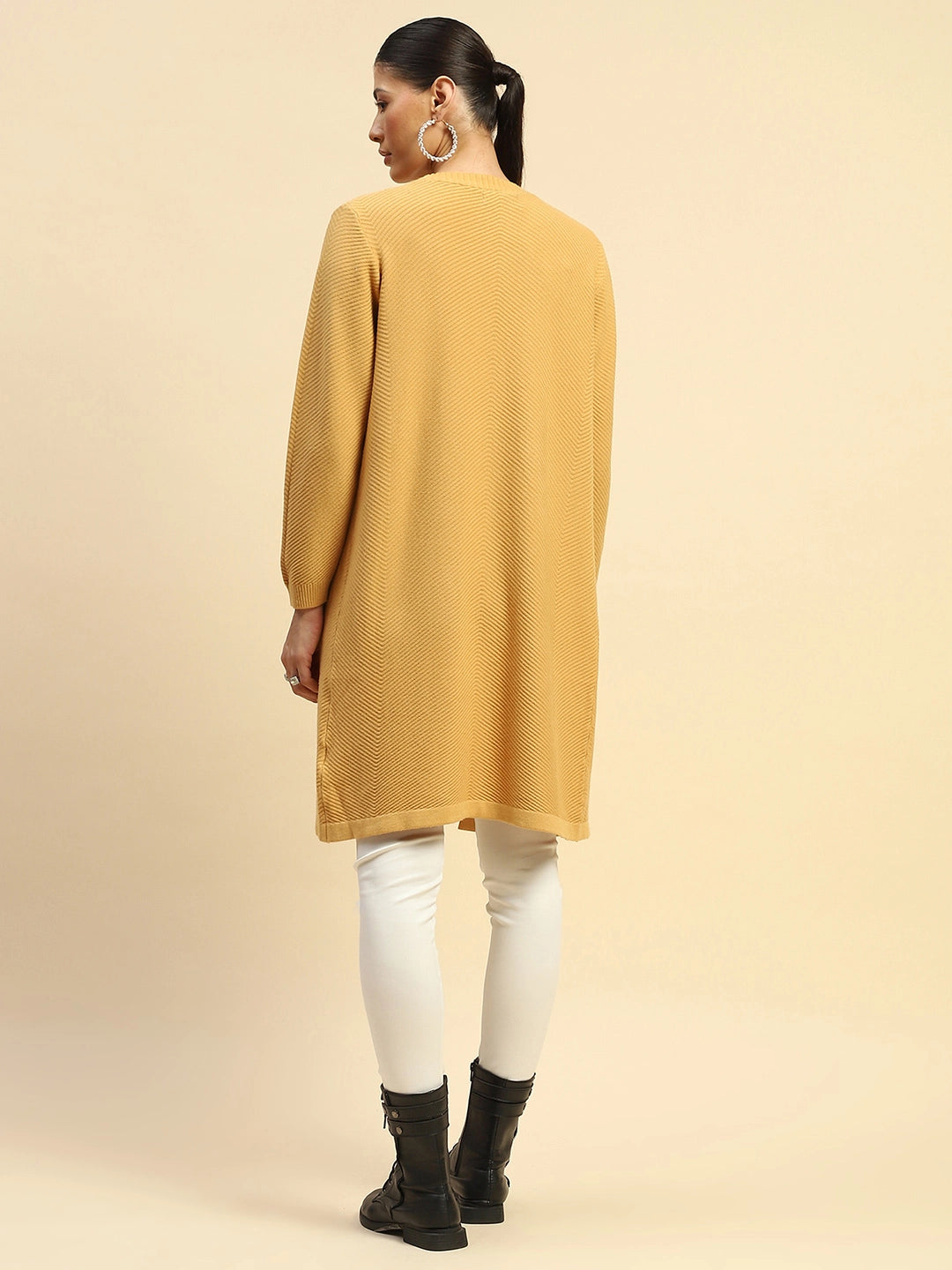 Mustard Viscose Loose Winter Shrug - Global Republic