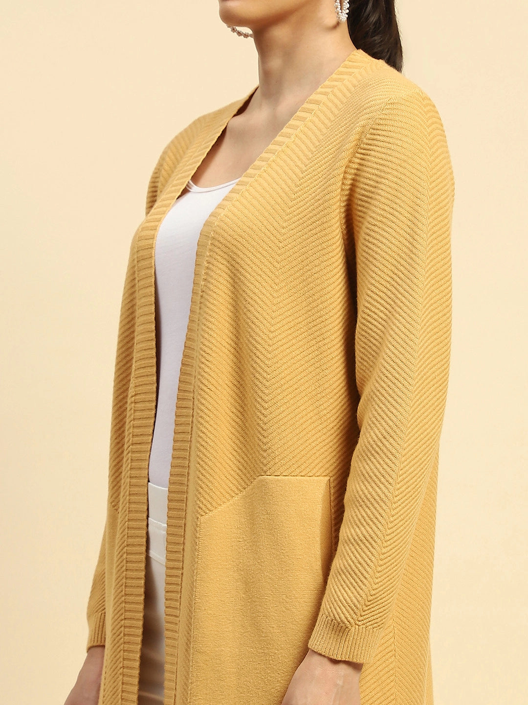 Mustard Viscose Loose Winter Shrug - Global Republic