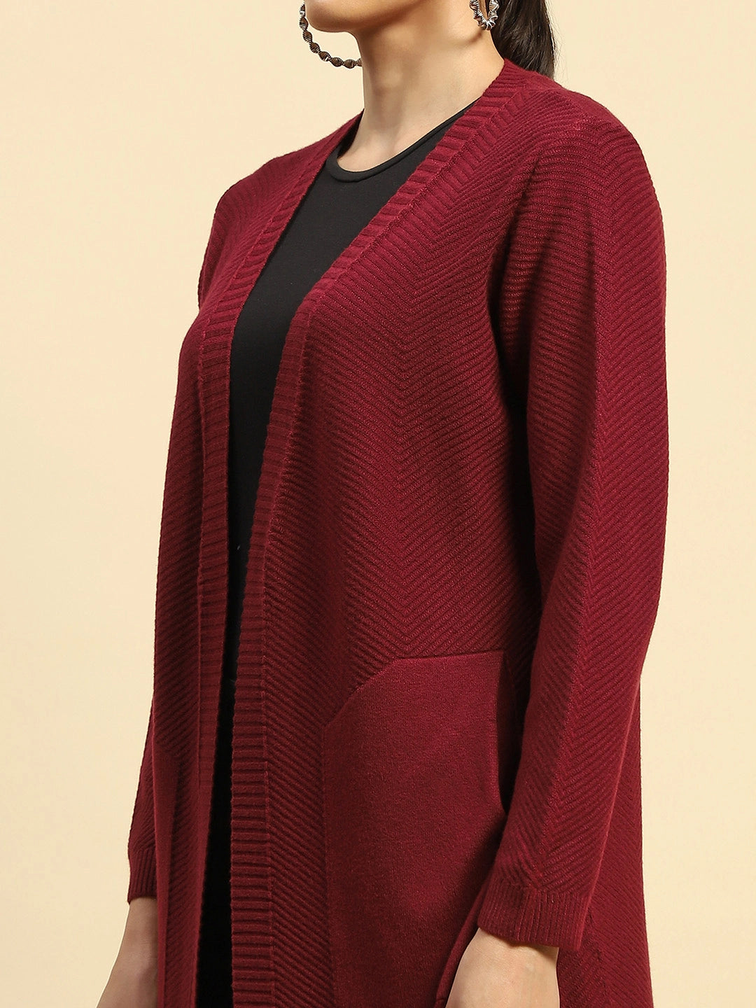Wine Viscose Loose Fit Winter Shrug - Global Republic