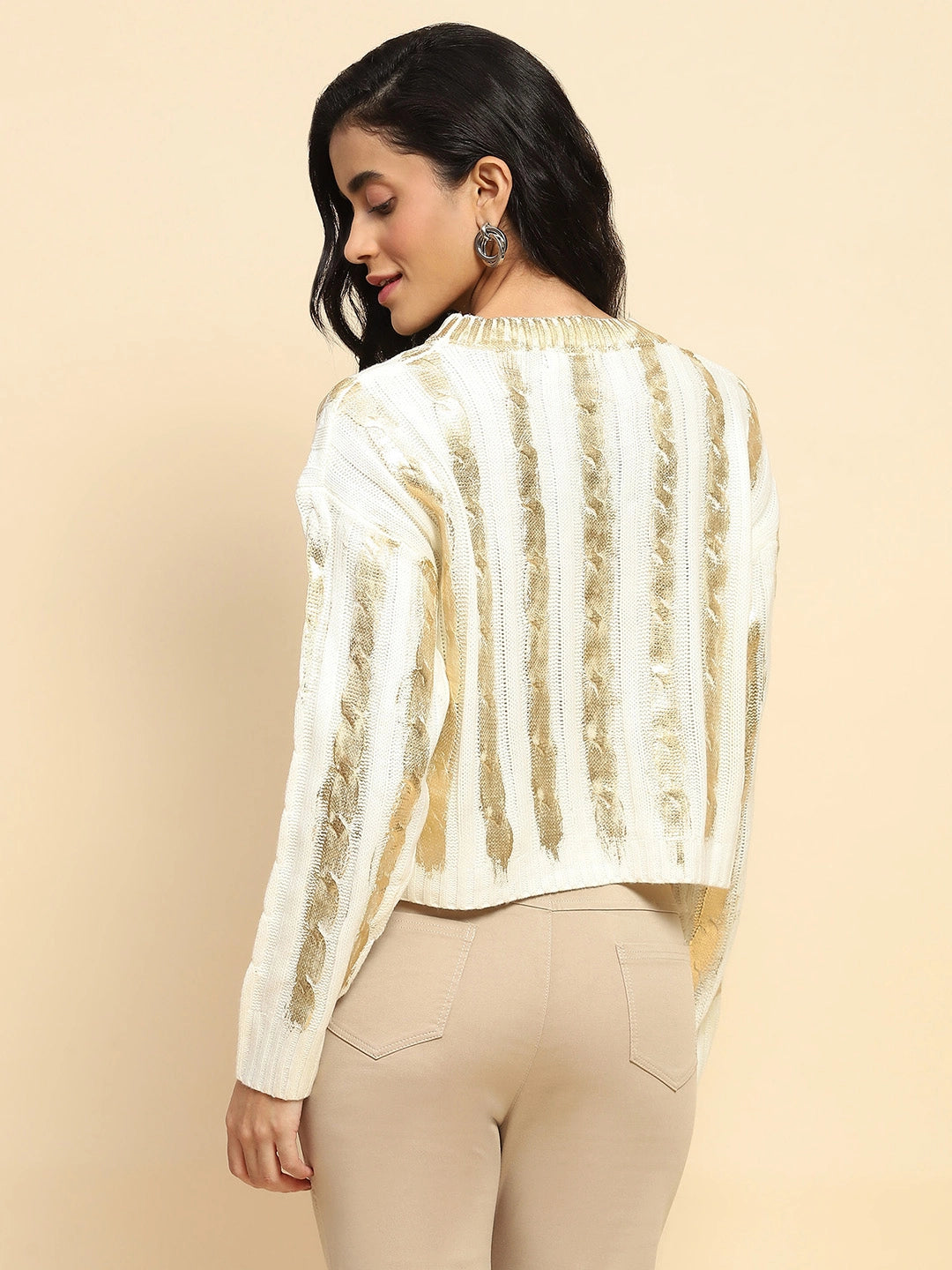 Off White & Gold Viscose Winter Top - Global Republic