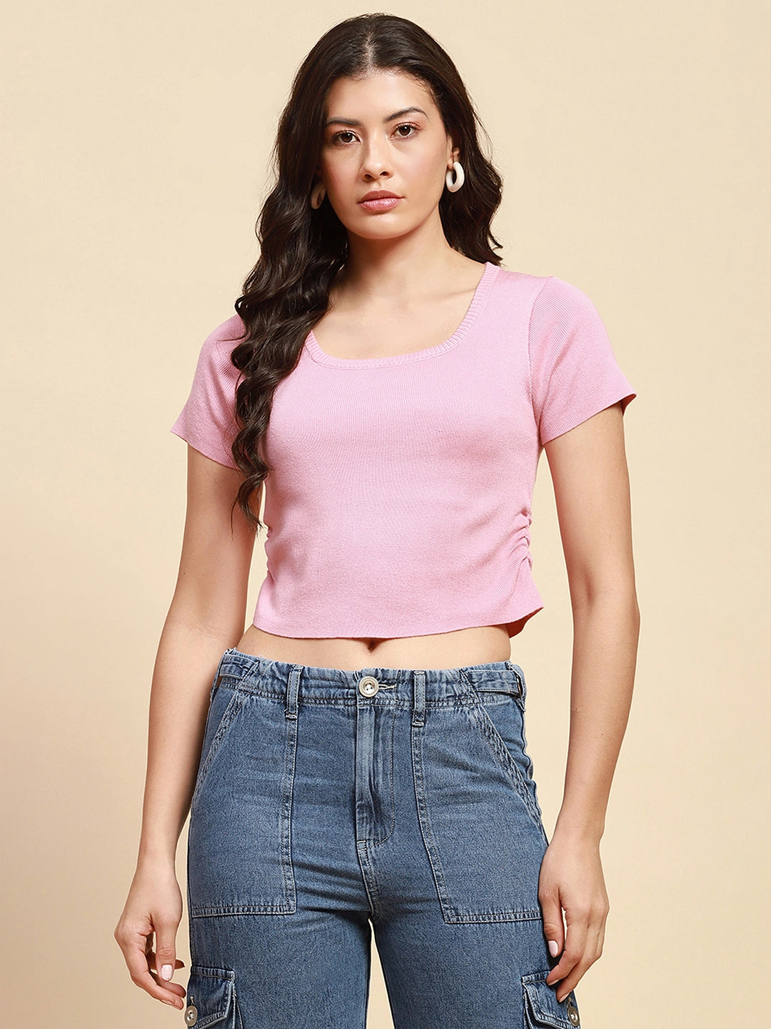 Pink Viscose Blend Crop Top - Global Republic