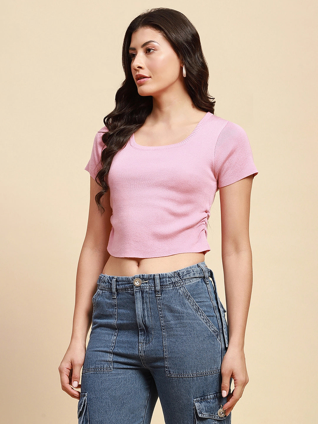 Pink Viscose Blend Crop Top - Global Republic