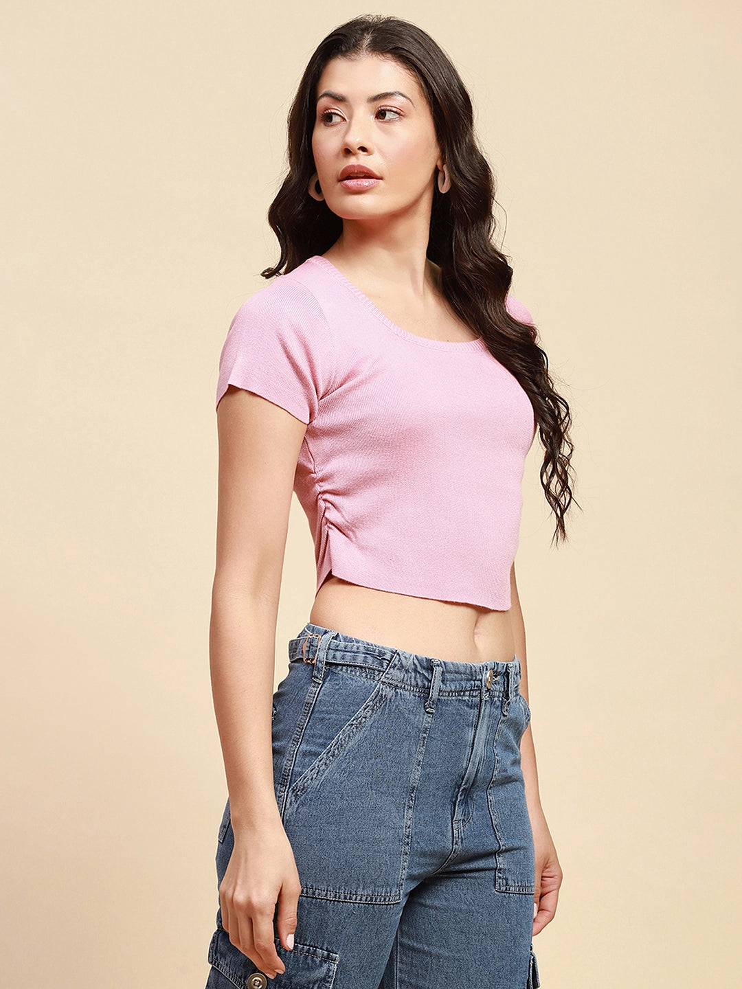 Pink Viscose Blend Crop Top - Global Republic