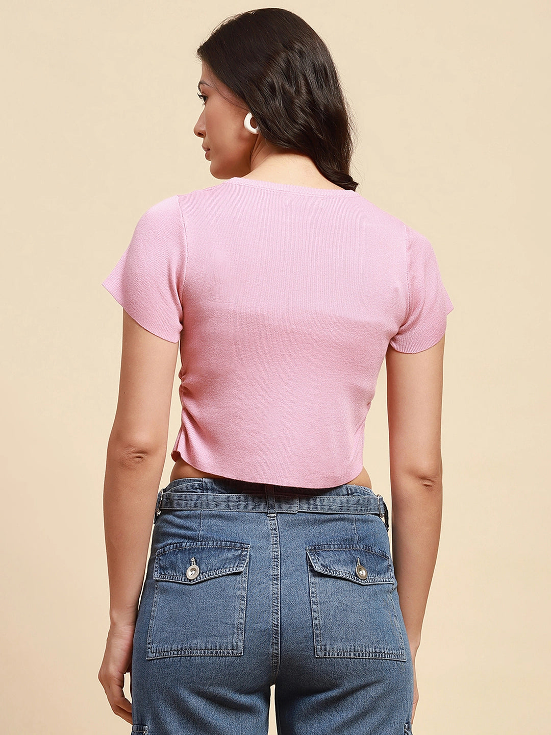 Pink Viscose Blend Crop Top - Global Republic