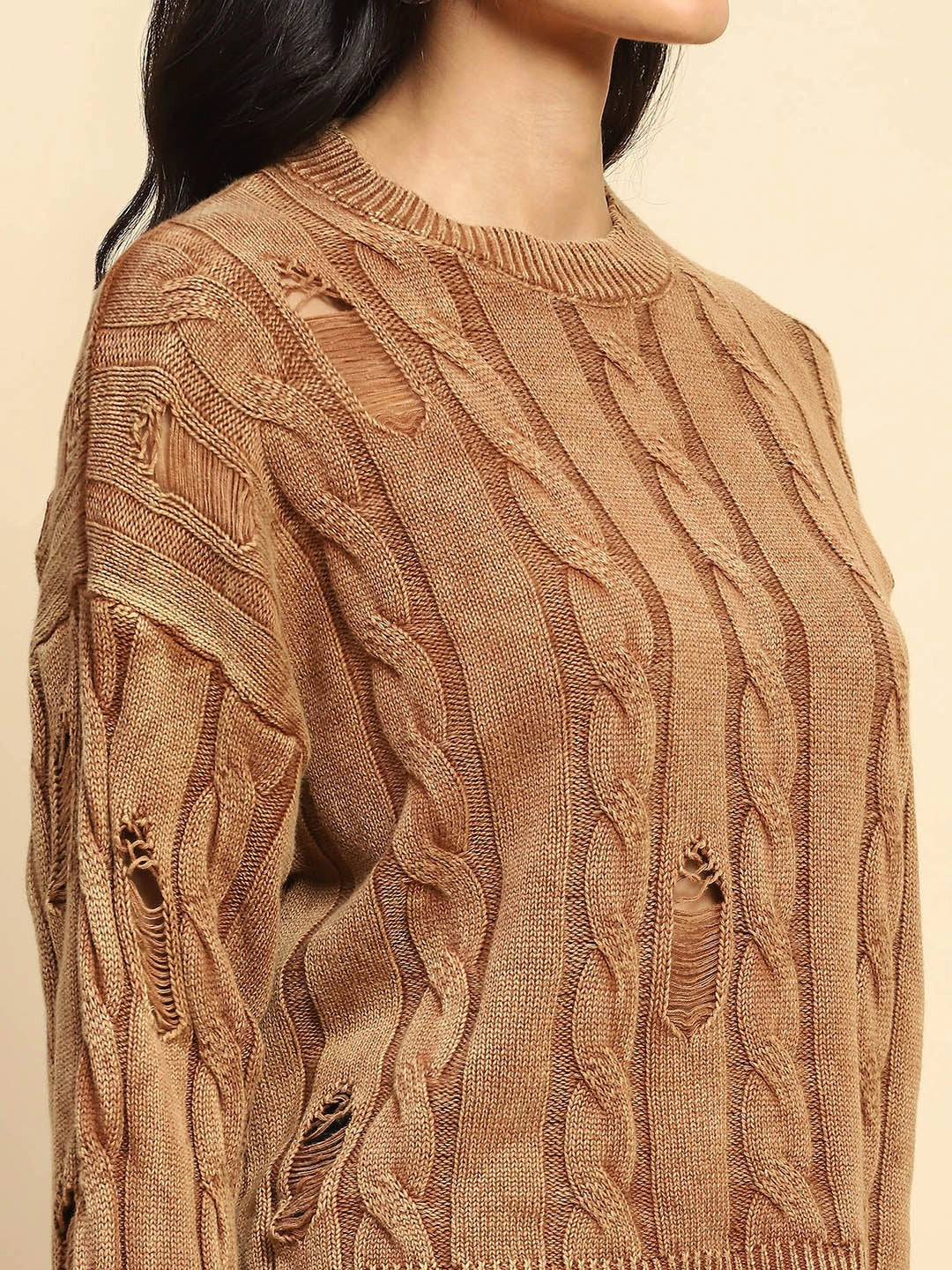 Brown Cotton Boxy Fit Pullover - Global Republic