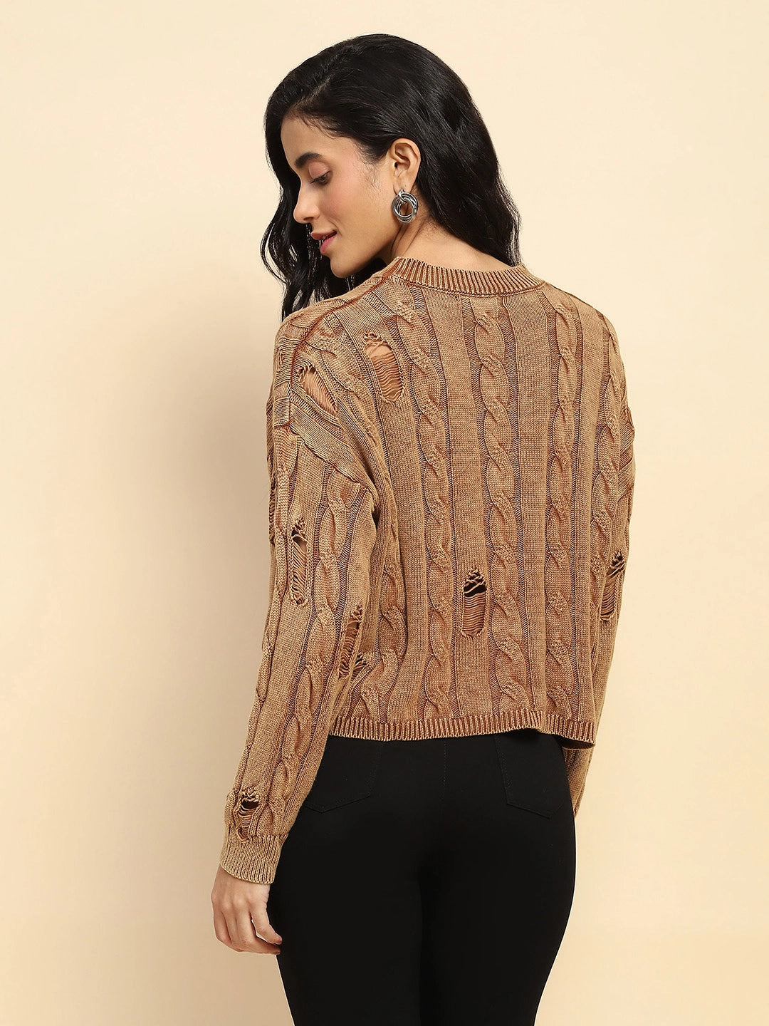 Brown Cotton Boxy Fit Pullover - Global Republic