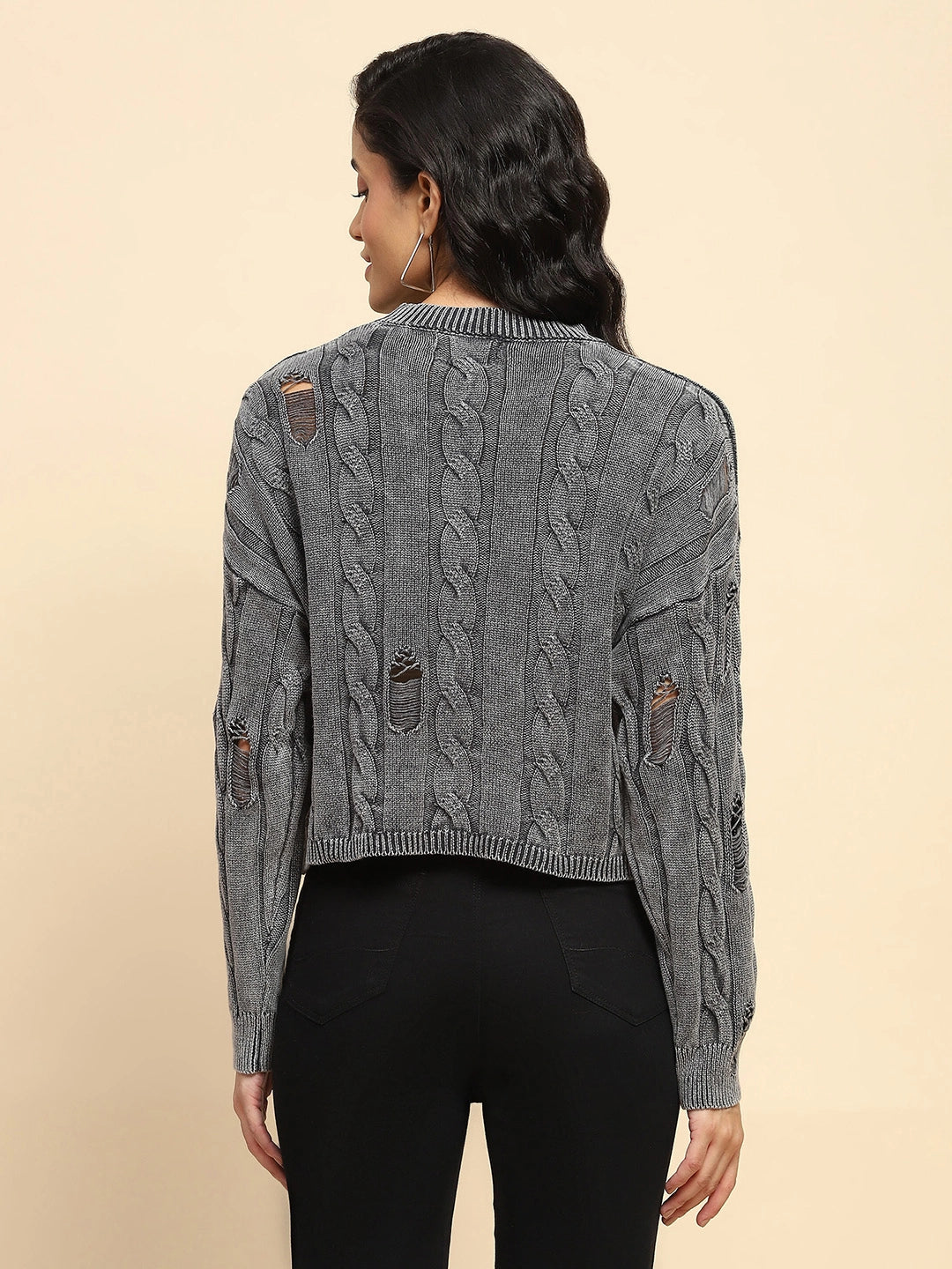 Grey Cotton Boxy Fit Pullover - Global Republic