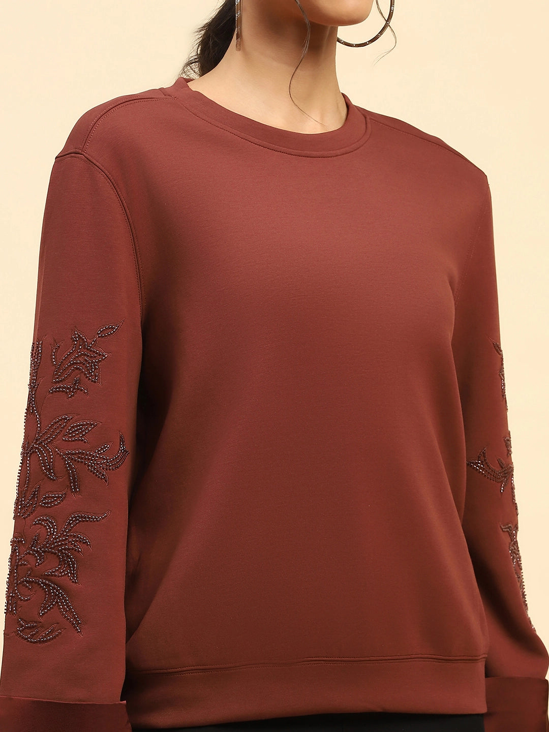 Brick Red Embellished Sweatshirt - Global Republic