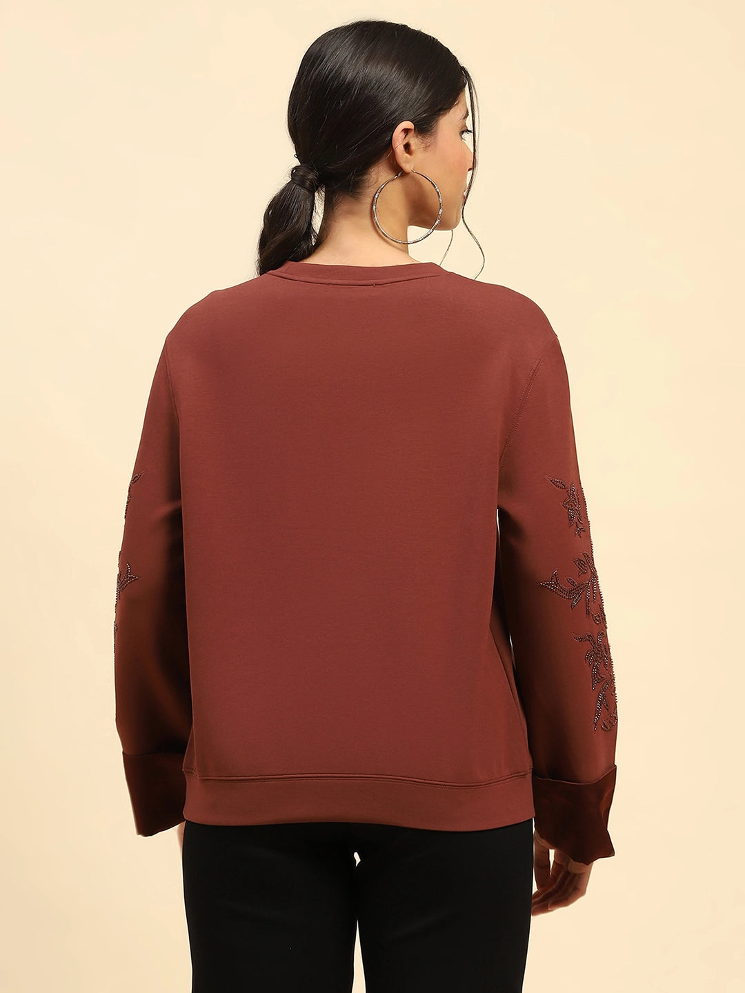 Brick Red Embellished Sweatshirt - Global Republic