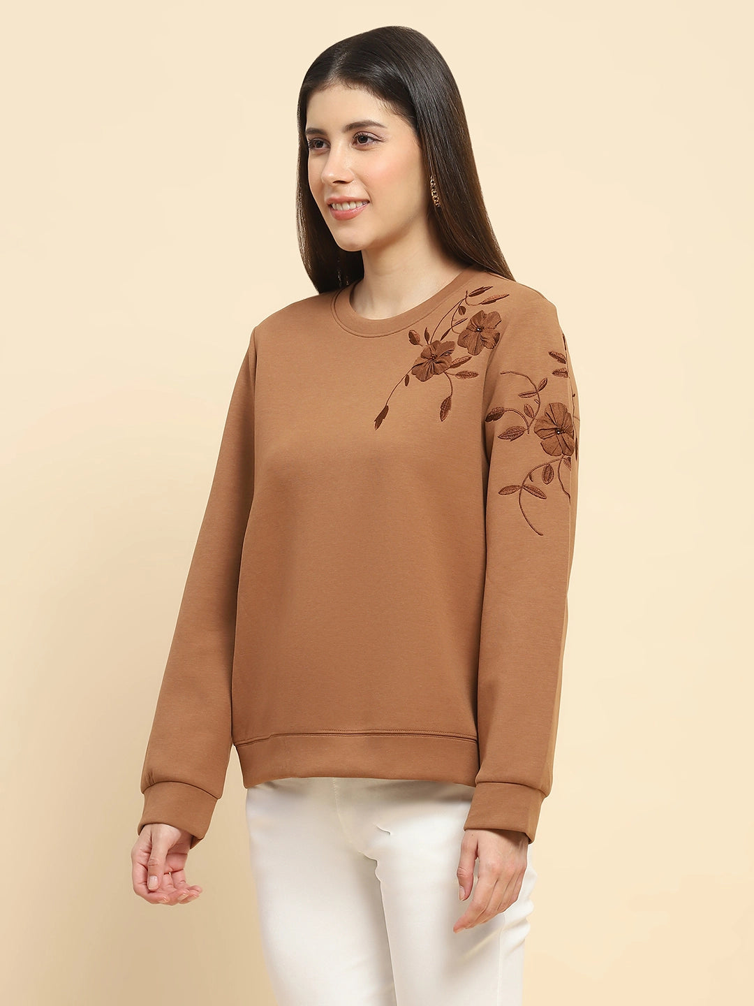 Brown Embroidered Sweatshirt - Global Republic