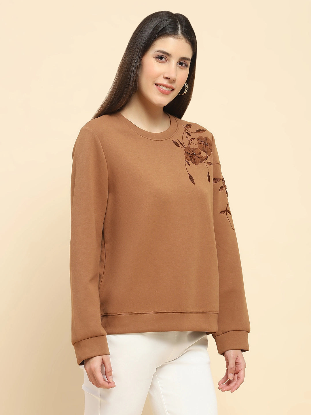 Brown Embroidered Sweatshirt - Global Republic
