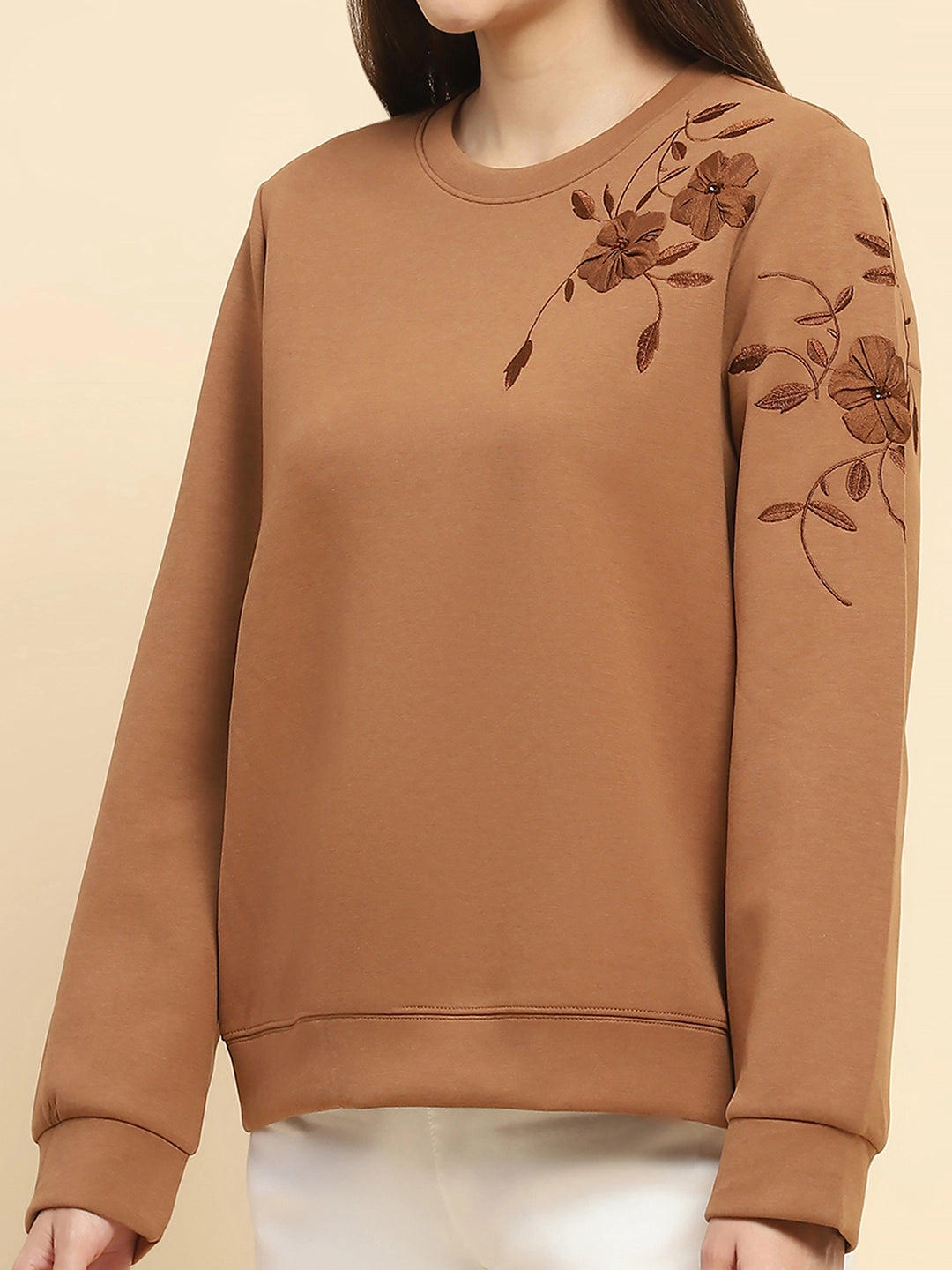 Brown Embroidered Sweatshirt - Global Republic