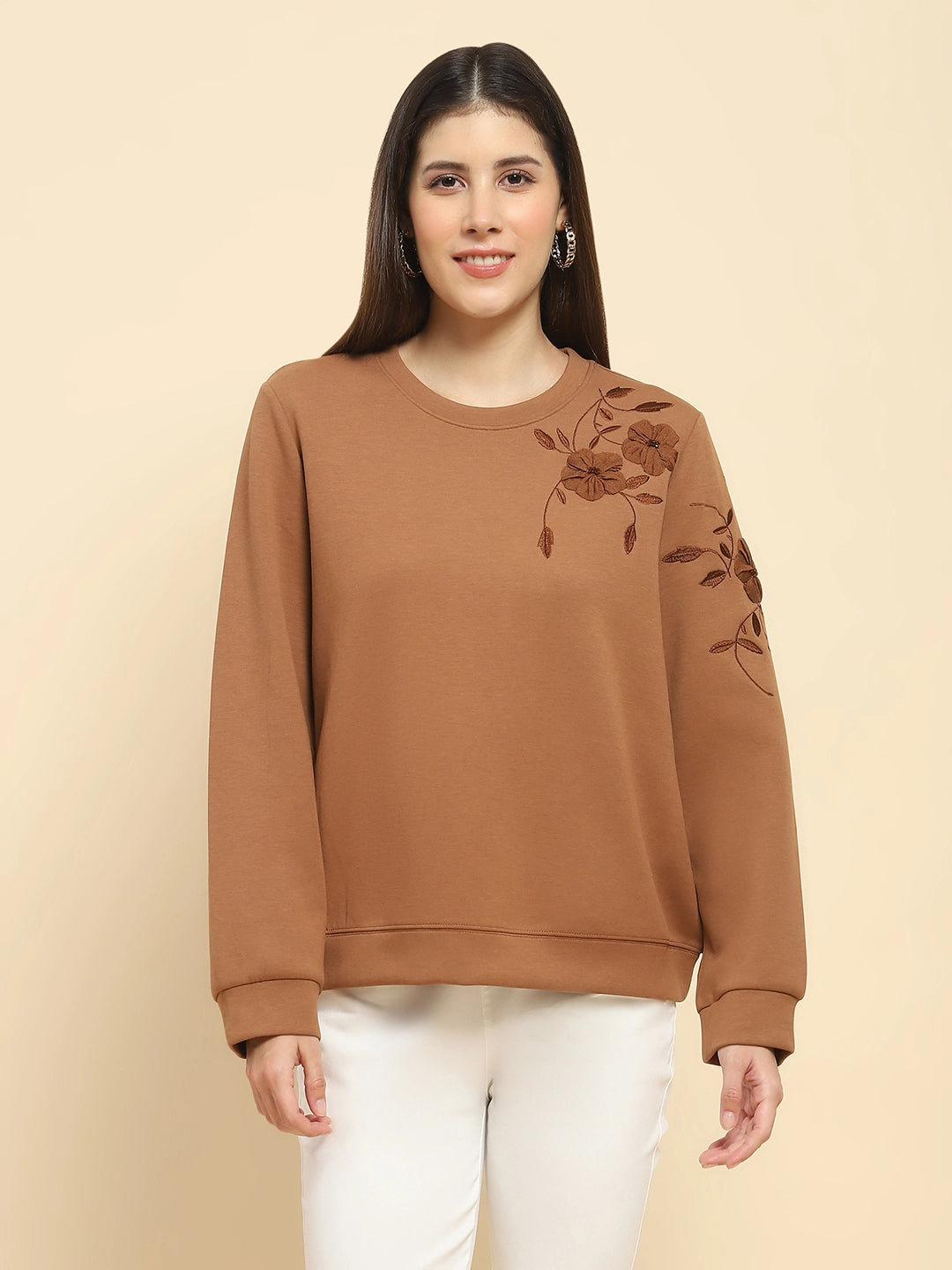 Brown Embroidered Sweatshirt - Global Republic