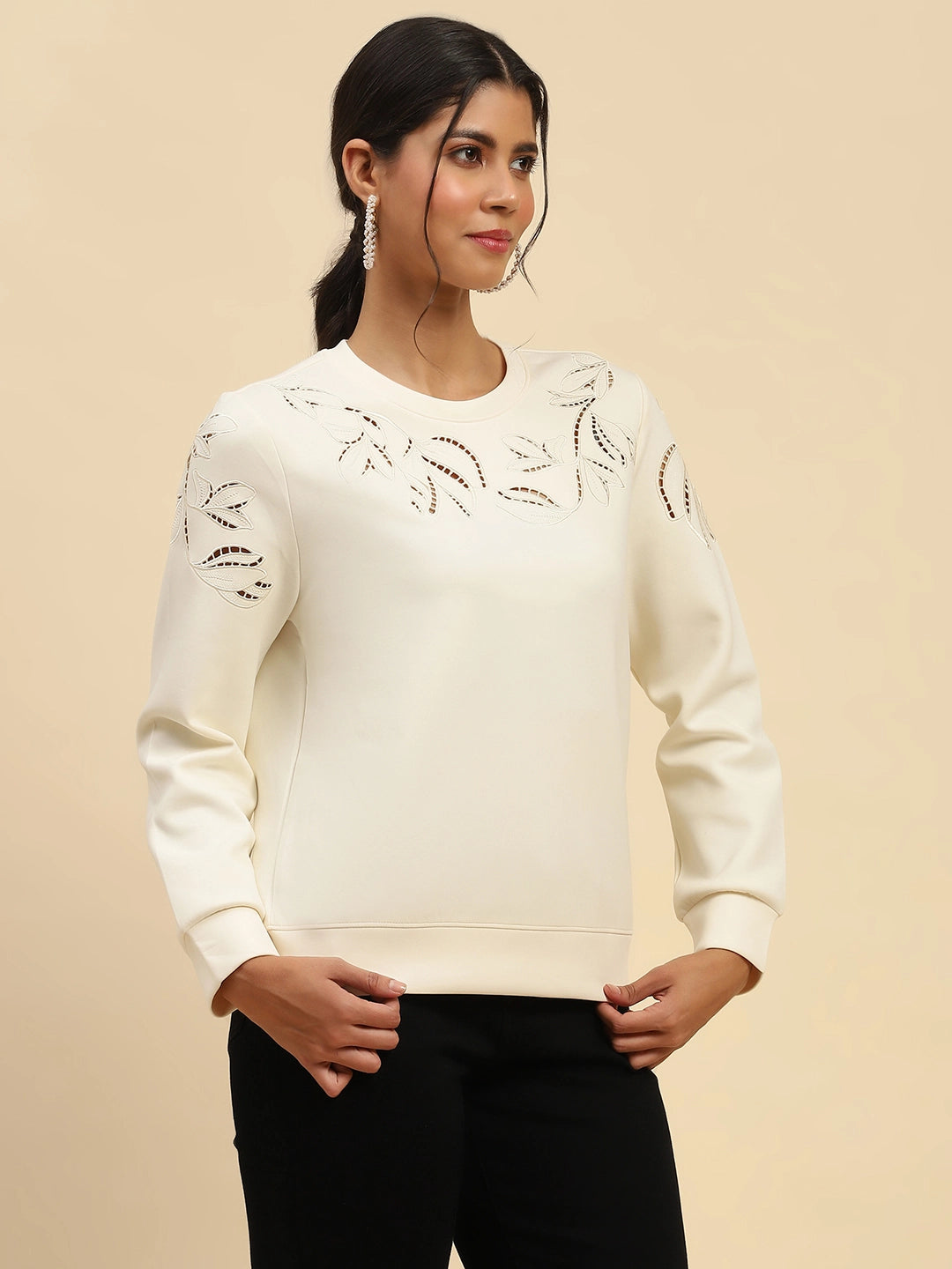 White Cut Work  Sweatshirt - Global Republic