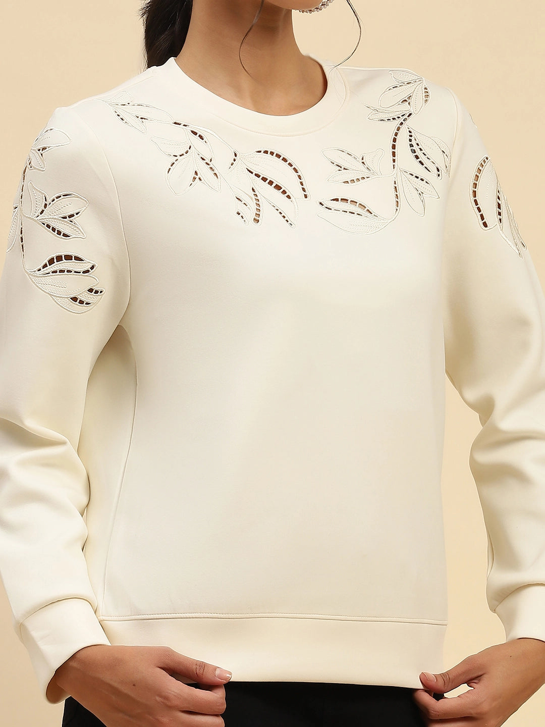 White Cut Work Sweatshirt - Global Republic