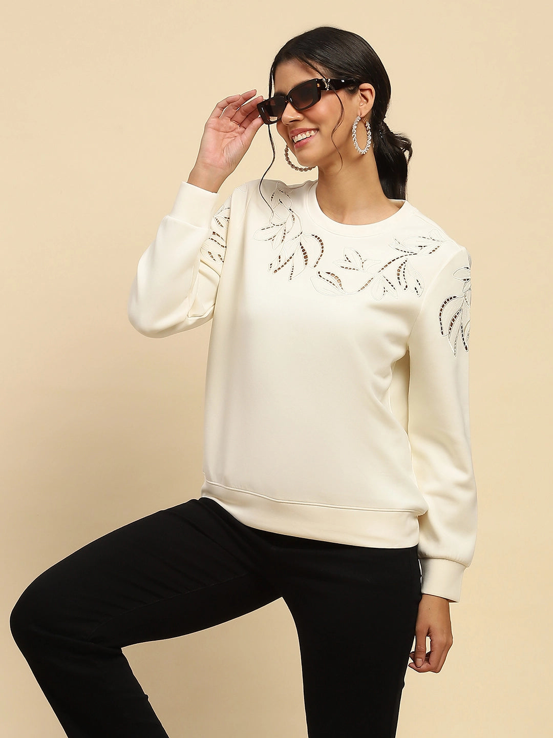 White Cut Work Sweatshirt - Global Republic