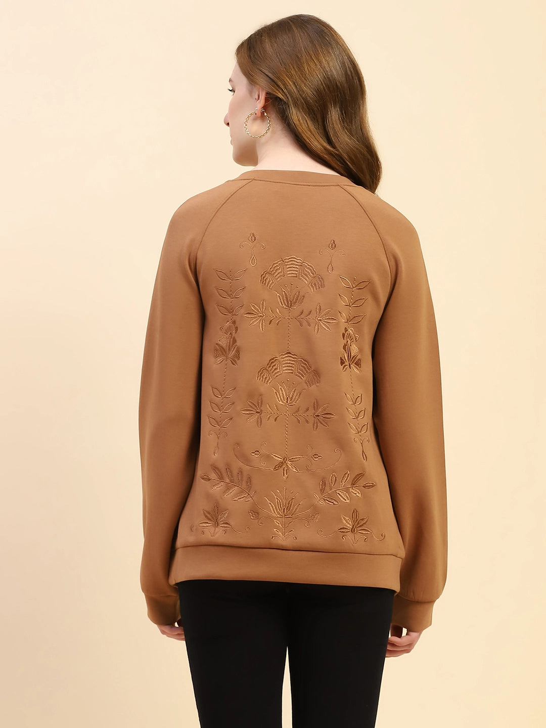 Brown Back Embroidered Loose Fit Sweatshirt - Global Republic