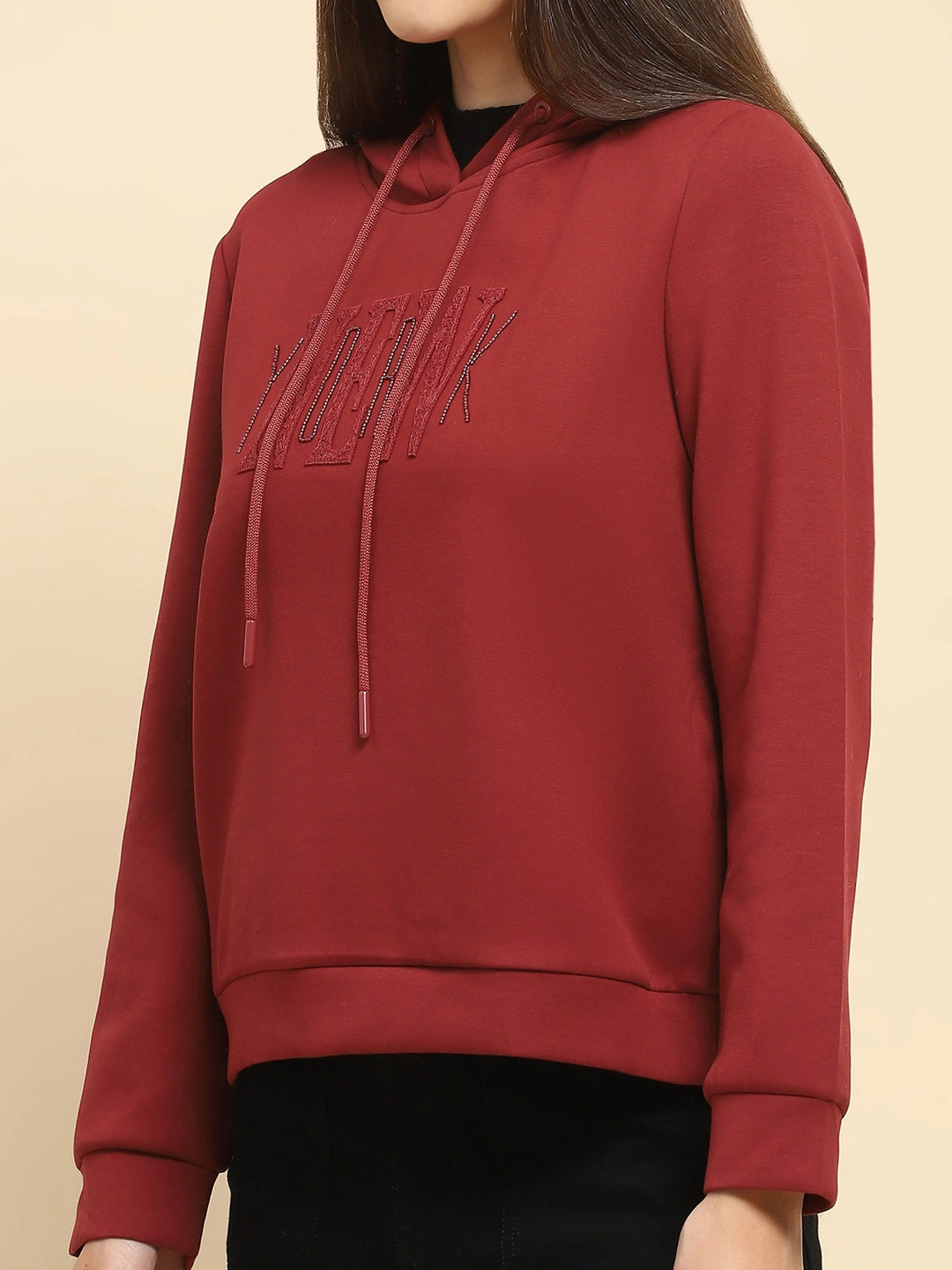 Maroon Embroidered Hood Sweatshirt - Global Republic