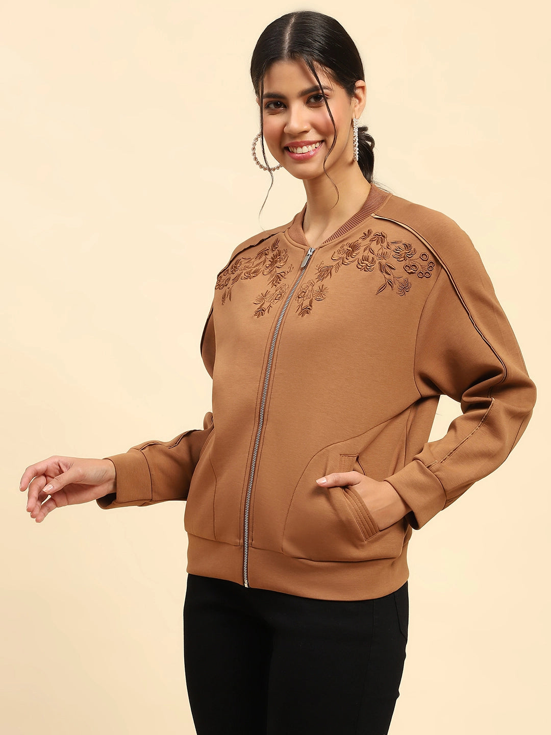 Tan Embroidered  Sweatshirt - Global Republic