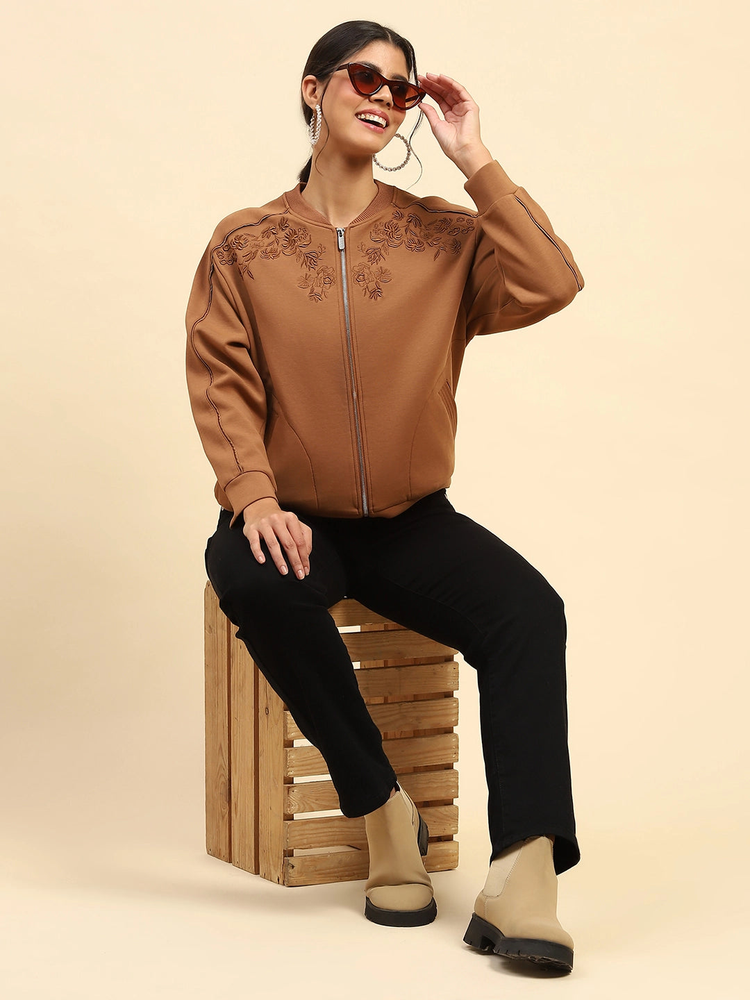 Tan Embroidered Sweatshirt - Global Republic