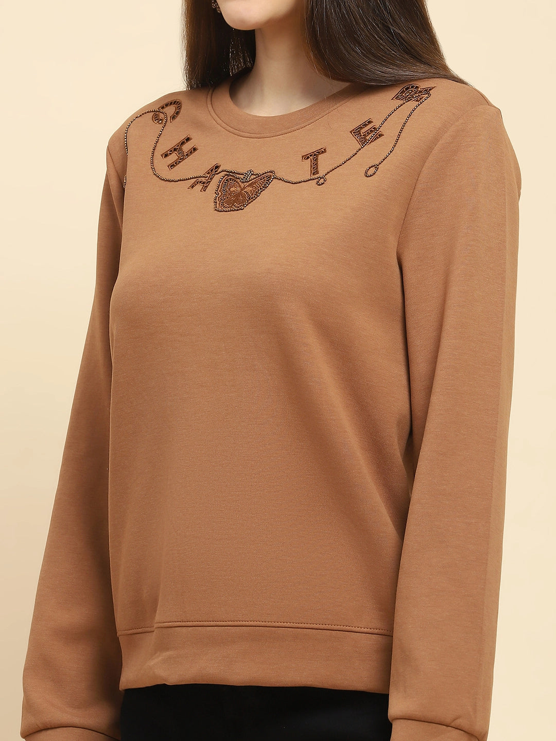 Brown Embellished Sweatshirt - Global Republic