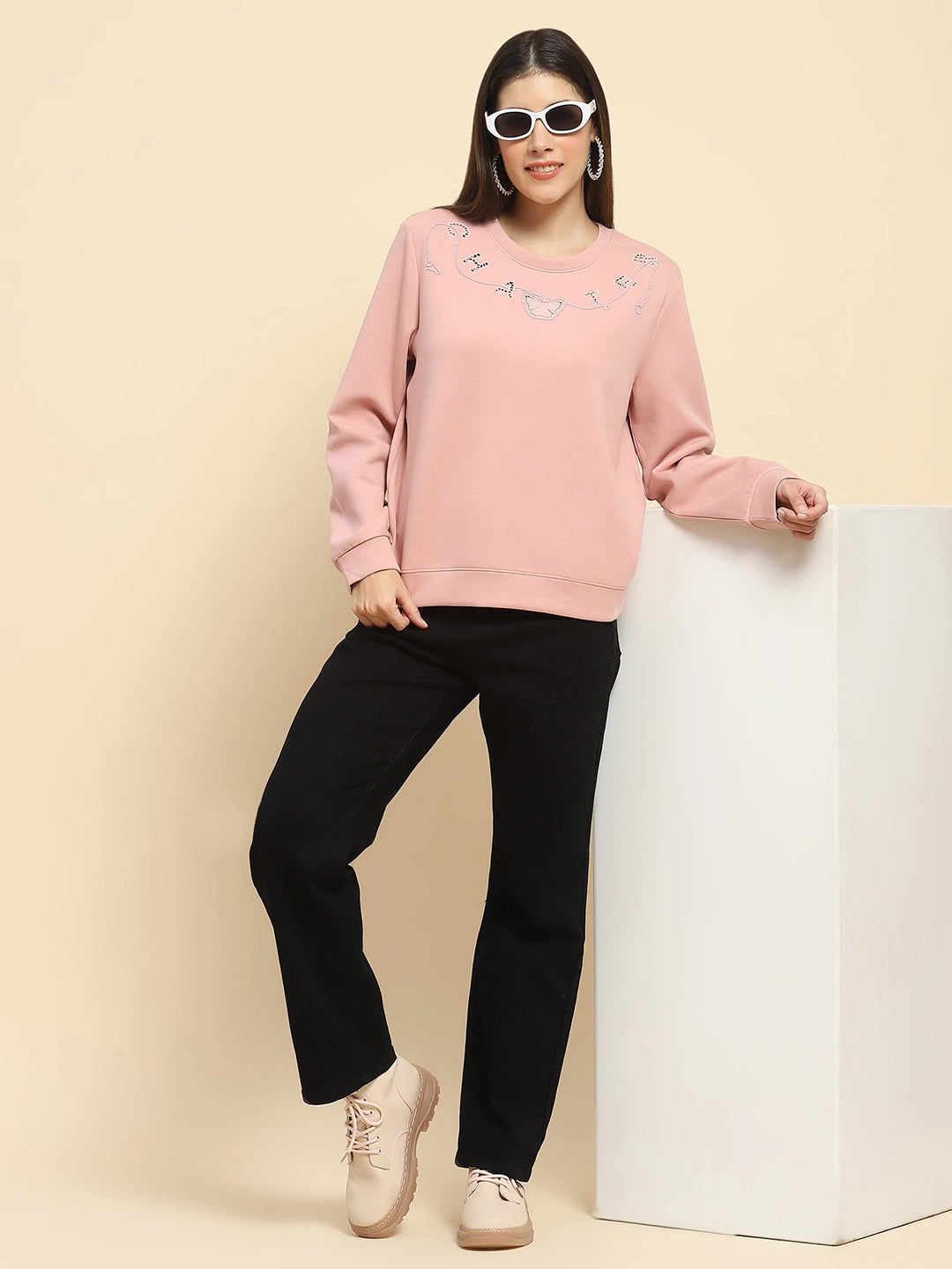 Pink Embellished Sweatshirt - Global Republic